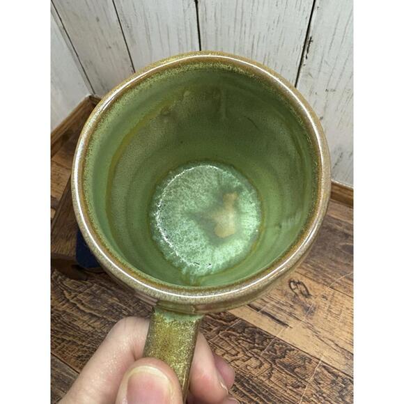 Frankoma Vintage Barrel Mug Tan Cream Green - Picture 5 of 9